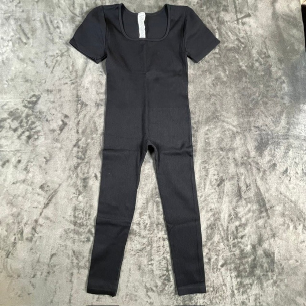 SHEIN Women Sports Jumpsuit Black Ribbed Short Sleeve Unitard Large C1M9KZCHKC